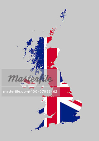 Vector illustration of the United Kingdom map with the flag
