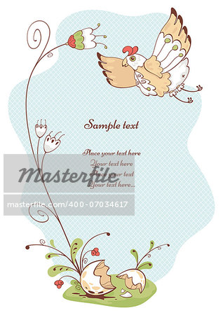 spring card with bird and flowers vector illustration