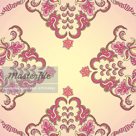 Ornamental round vintage pattern, circle background with many details.