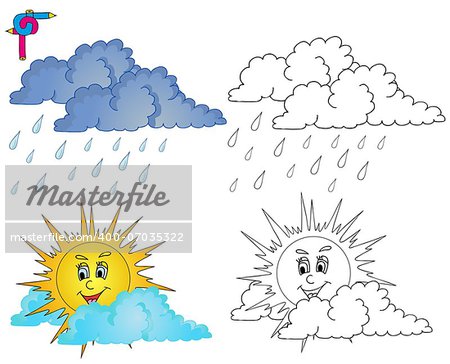 Coloring image weather 4 - vector illustration.