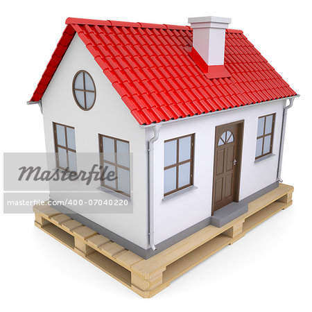 Small house on pallet. Isolated render on a white background
