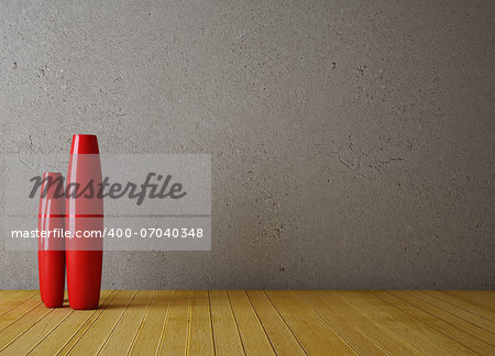 Empty interior room with red vase and wooden floor