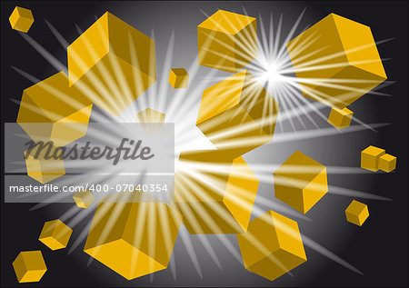 abstract background with gold light and cubes