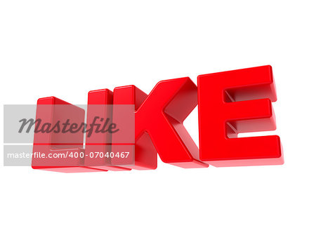 Like - Red 3D Text. Isolated on White Background.