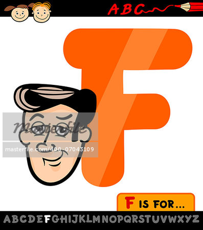 Cartoon Illustration of Capital Letter F from Alphabet with Face for Children Education