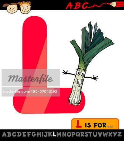 Cartoon Illustration of Capital Letter L from Alphabet with Leek for Children Education