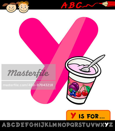 Cartoon Illustration of Capital Letter Y from Alphabet with Yogurt for Children Education