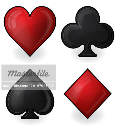 Vector illustration of card suit icons in black and red