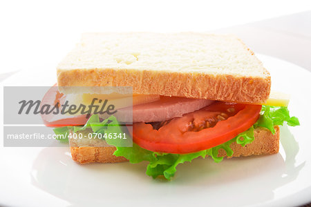 Sandwich with ham, cheese and tomato on a plate