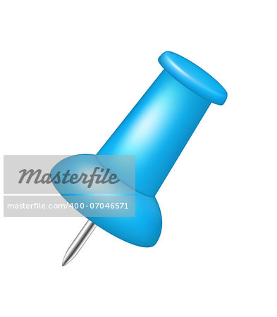 Push pin in blue design on white background