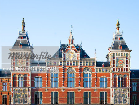 Exterior of the central station in Amsterdam, the Netherlands