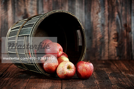 Rustic Barrel Full of Red Apples on Wood Grunge  Background