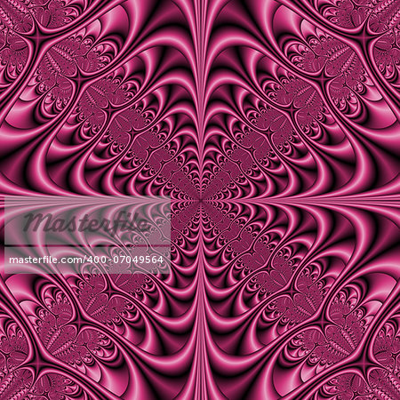 Digital abstract fractal image with a Gothic geometric design in shades of pink.