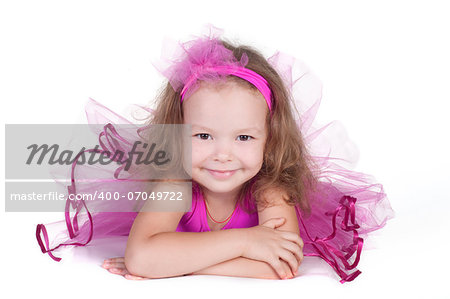 fashion victim little princess girl humor portrait, isolated ower white