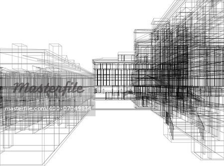 Wire-frame abstract archticture on the white background. EPS 10 vector format
