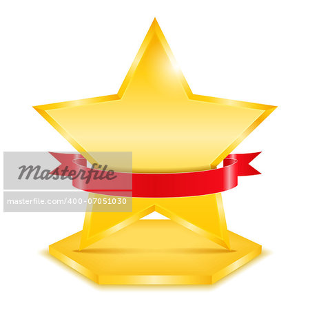 Golden star with red ribbon, vector eps10 illustration