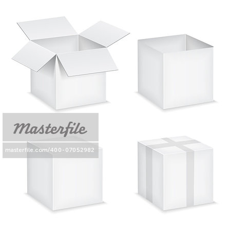Open and closed white paper boxes on white backround, vector eps10 illustration