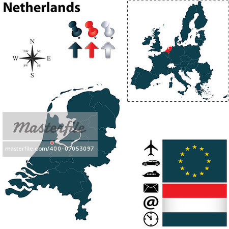 Vector set of Netherlands and European Union shape with flags