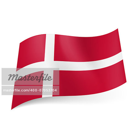 National flag of Denmark: white Scandinavian cross on red background.
