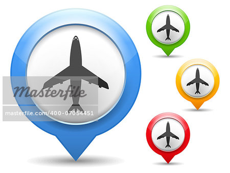 Map marker with icon of airplane, vector eps10 illustration