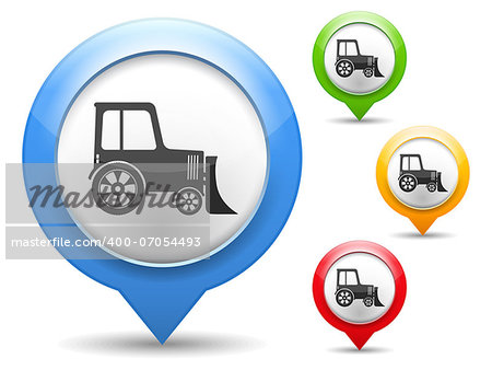 Map marker with icon of a tractor, vector eps10 illustration