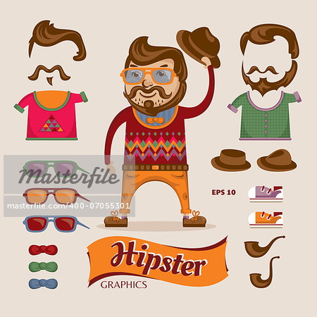 Hipster handsome man with hipster accessories, eps10 vector illustration