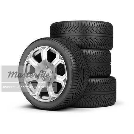 Stack of wheels. 3d image. Isolated white background.