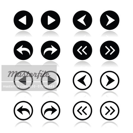 Round arrow icons directing left and right isolated on white