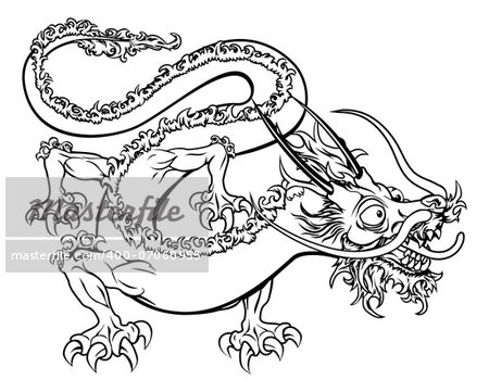 An illustration of a stylised Chinese oriental dragon perhaps a dragon tattoo