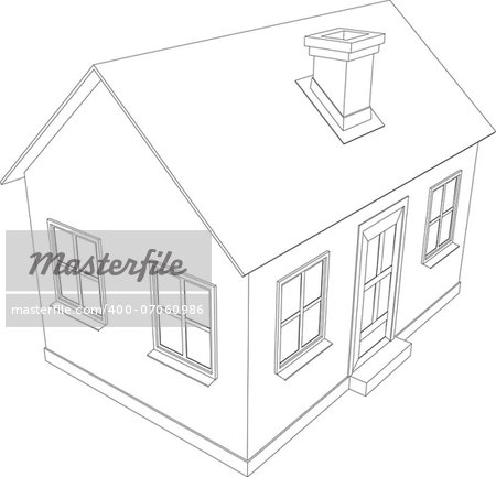 Small house. Wire-frame building on the white background. EPS 10 vector format