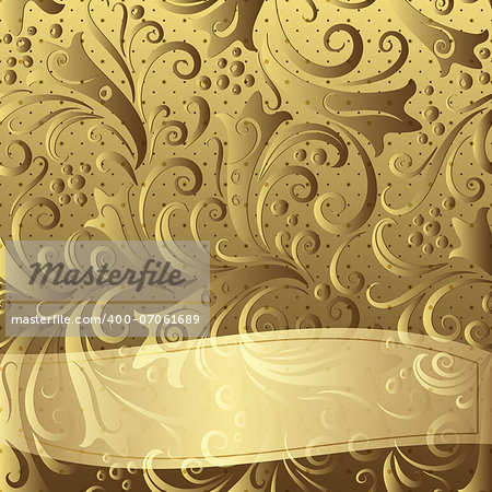 Gold vintage frame with floral pattern and translucent twisted strip (vector EPS 10)
