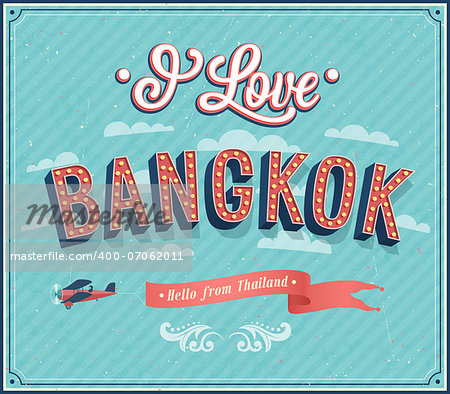 Vintage greeting card from Bangkok - Thailand. Vector illustration.