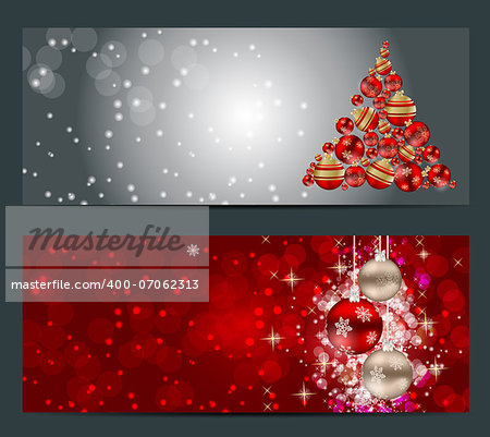 Set of cards with Christmas BALLS, stars and snowflakes,vector  illustration