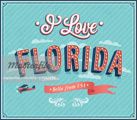 Vintage greeting card from Florida - USA. Vector illustration.