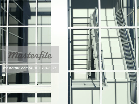 Architecture: staircase and windows. 3d render. Top view