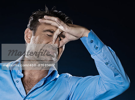 caucasian man unshaven stink smell portrait isolated studio on black background