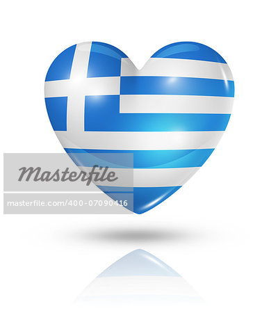 Love Greece symbol. 3D heart flag icon isolated on white with clipping path