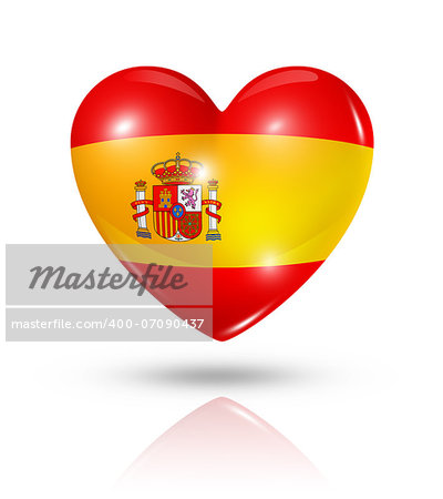 Love Spain symbol. 3D heart flag icon isolated on white with clipping path