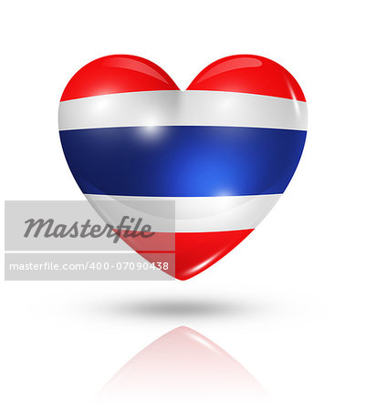 Love Thailand symbol. 3D heart flag icon isolated on white with clipping path