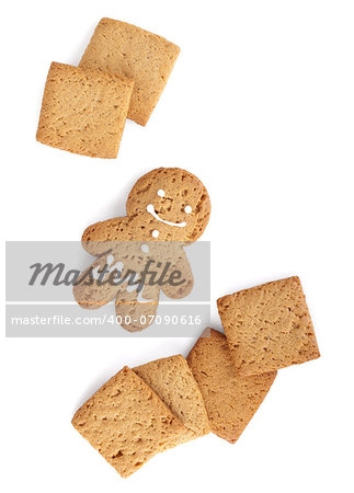 Gingerbread man and cookies. Isolated on white background