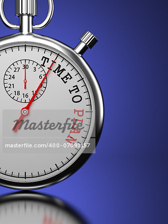 Time To Plan. Business Concept. Stopwatch with "Time To Plan" slogan on a blue background. 3D Render.