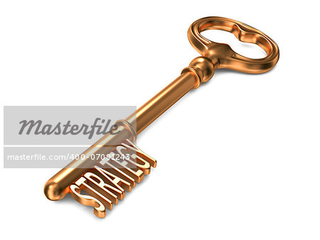 Strategy - Golden Key on White Background. 3D Render. Business Concept.