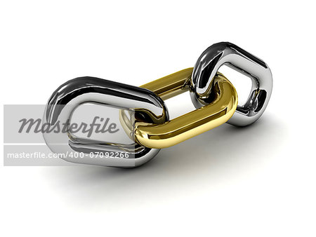 Chain link isolated on white background. Concept 3D illustration.