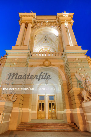 Night view of public opera and ballet theater in Odessa, Ukraine