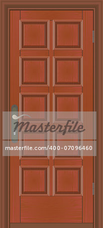 closed wooden door brown color with a geometric pattern isolated on white