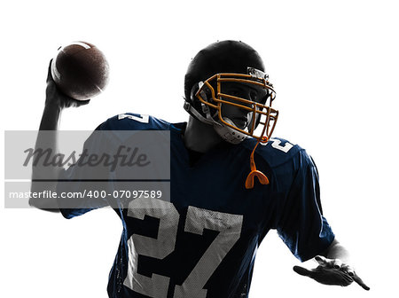 one caucasian quarterback american throwing football player man in silhouette studio isolated on white background