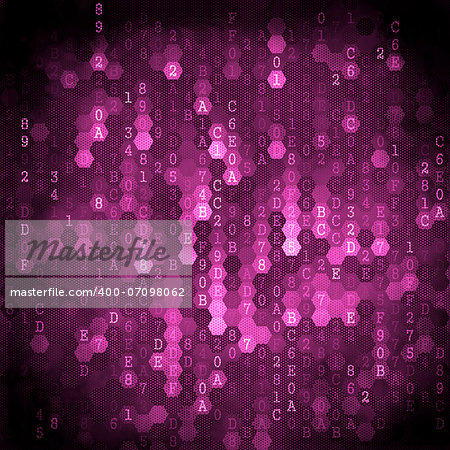 Digital Background. Pixelated Series Of Numbers Of Pink Color Falling Down.