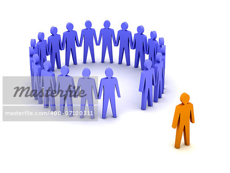 Stand out from the crowd. Unusual  person. Concept 3D illustration.