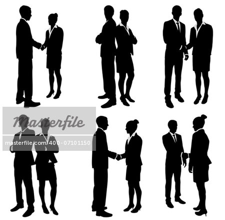 business people handshake silhouettes - vector