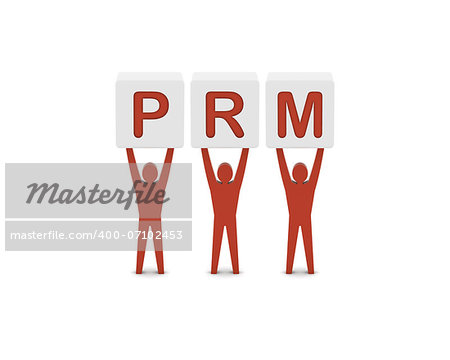 Men holding the word PRM.Partner Relationship Management. Concept 3D illustration.